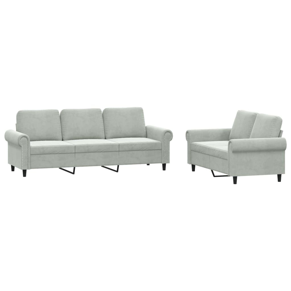 Light Gray Velvet 2 Piece Sofa Set E8652