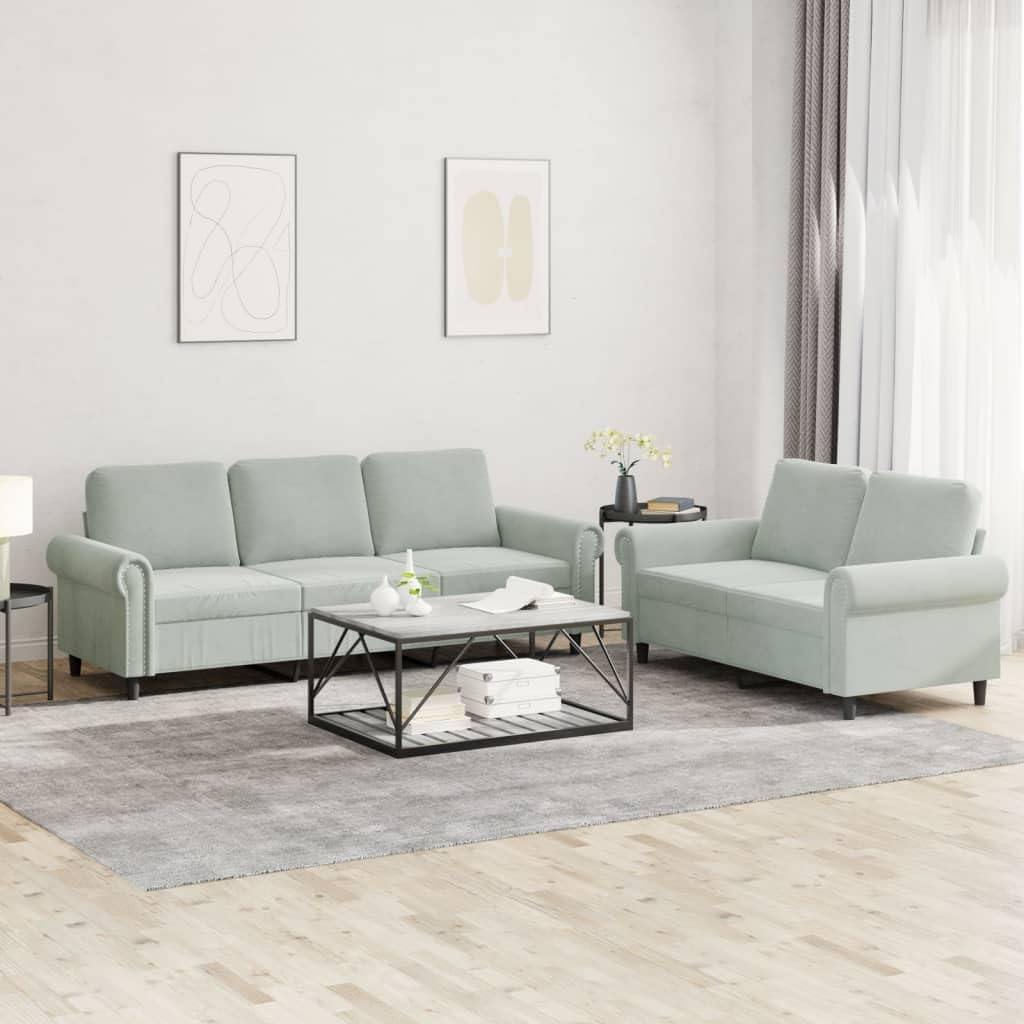 Light Gray Velvet 2 Piece Sofa Set E8652