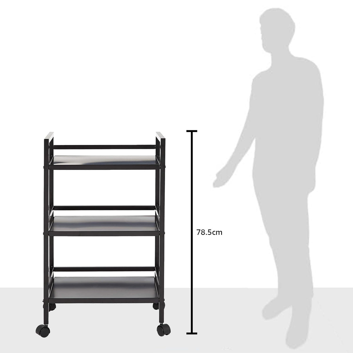 3-Tier Black Metal Rolling Utility Cart Y64637