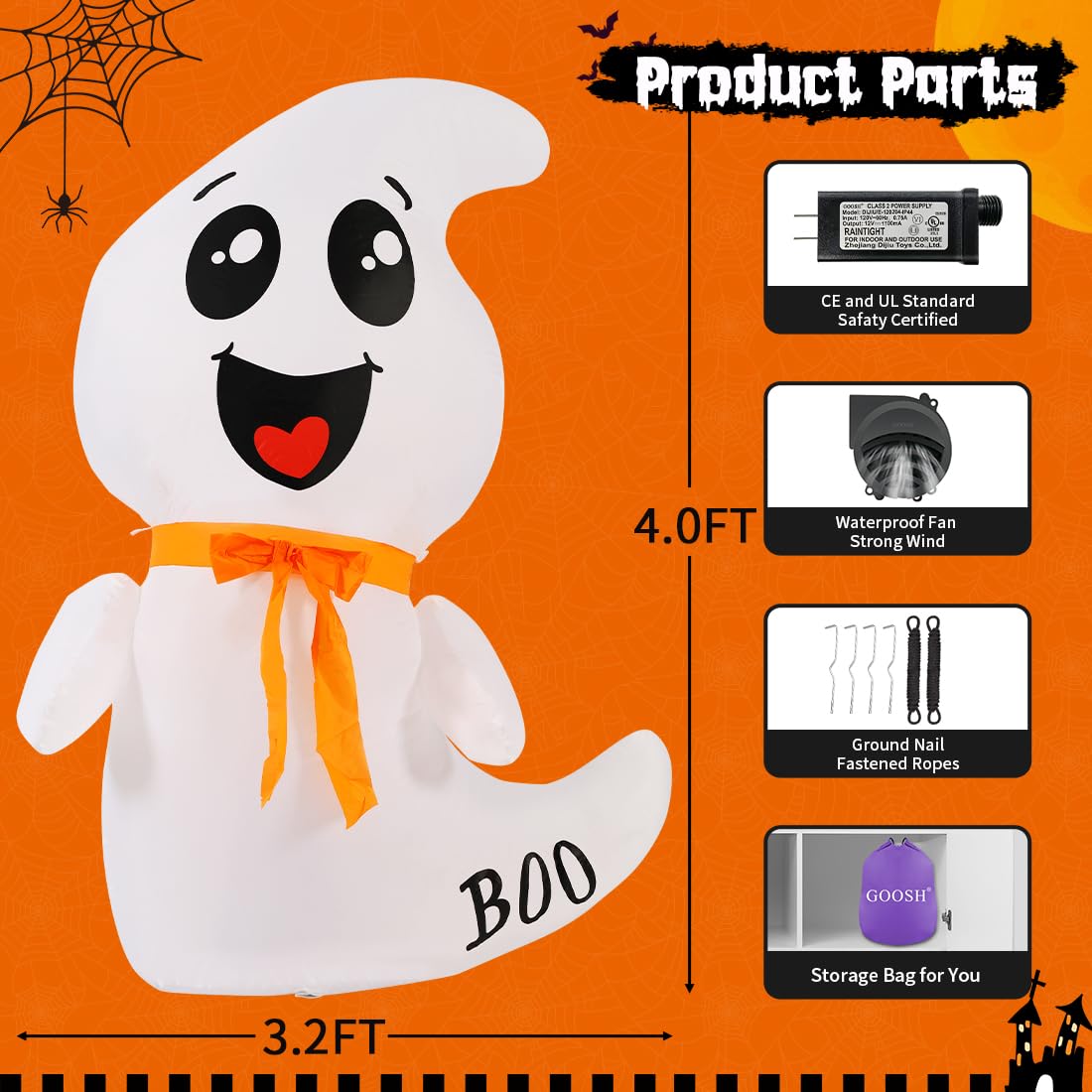4 FT Inflatable Ghost with Built-in LEDs Q981019