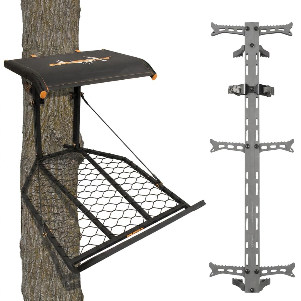 1-Person Tree Stand Platform & Set of 3 Climbing Sticks with Fold-Up Steps N4291