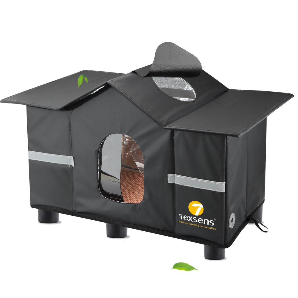 Weatherproof Large Insulated Outdoor Cat House with Roof Window E142763