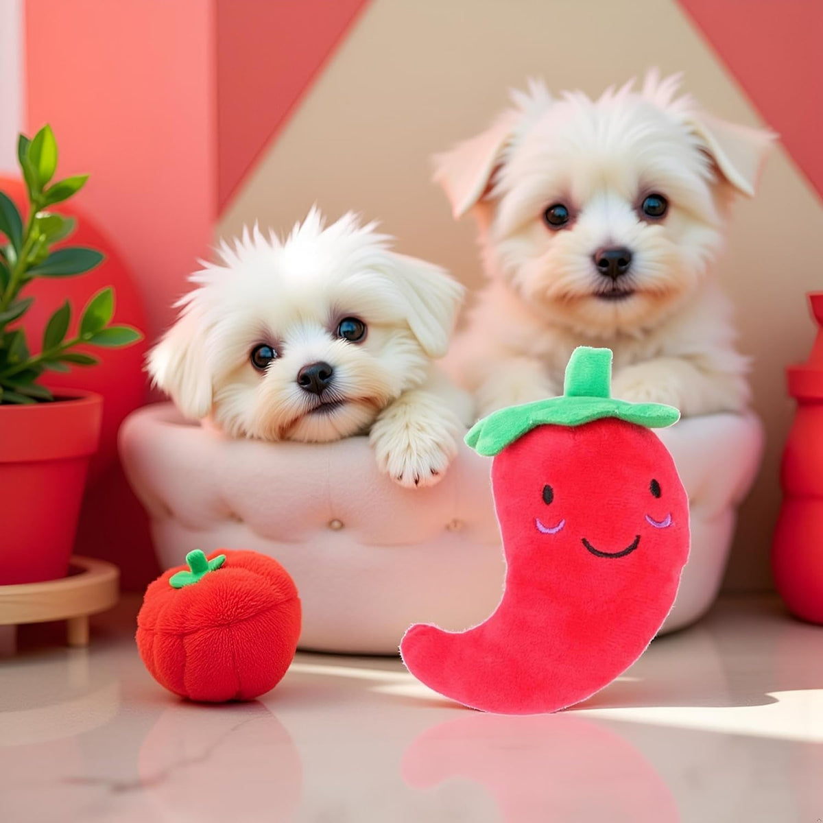 Red Squeaky Plush Dog Toys R45449