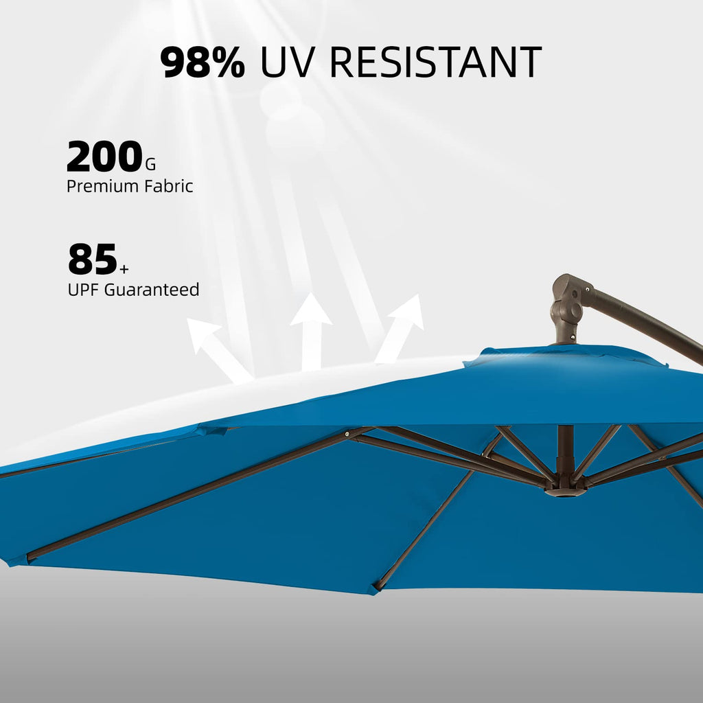 10ft Blue Offset Cantilever Patio Umbrella with Base M2799