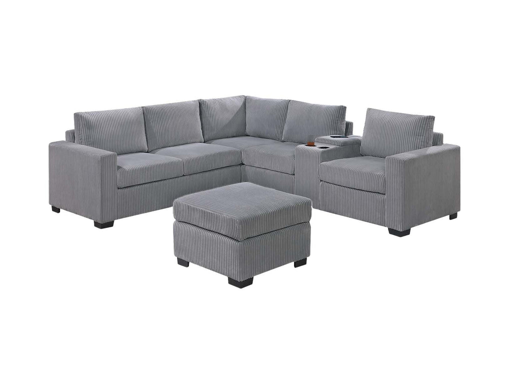 Light Gray Corduroy Upholstered Sectional Sofa Set H4395