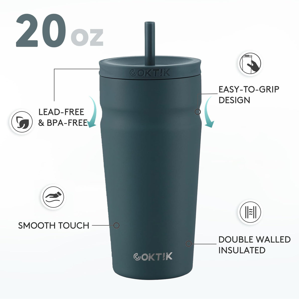 20oz Insulated Stainless Steel Tumbler with Lid and Straw Q3244