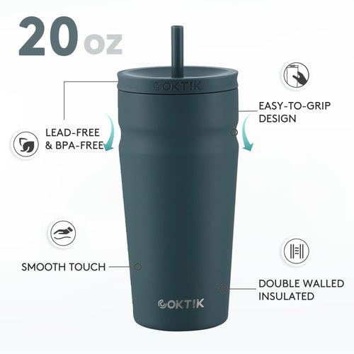 20oz Insulated Stainless Steel Tumbler with Lid and Straw Q3244