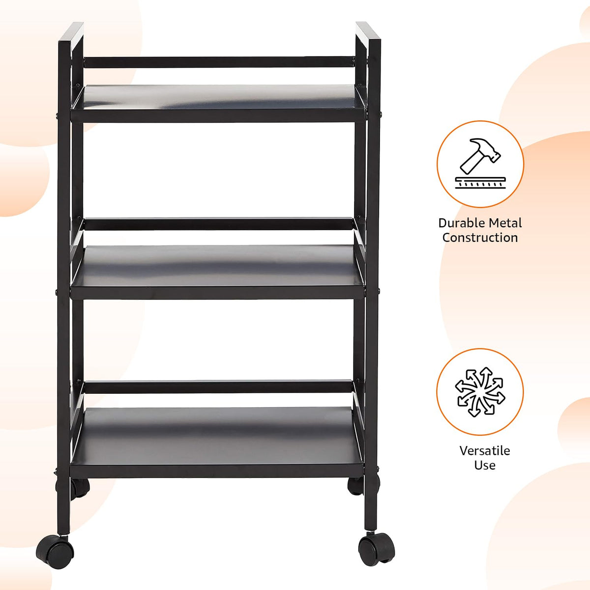 3-Tier Black Metal Rolling Utility Cart Y64637