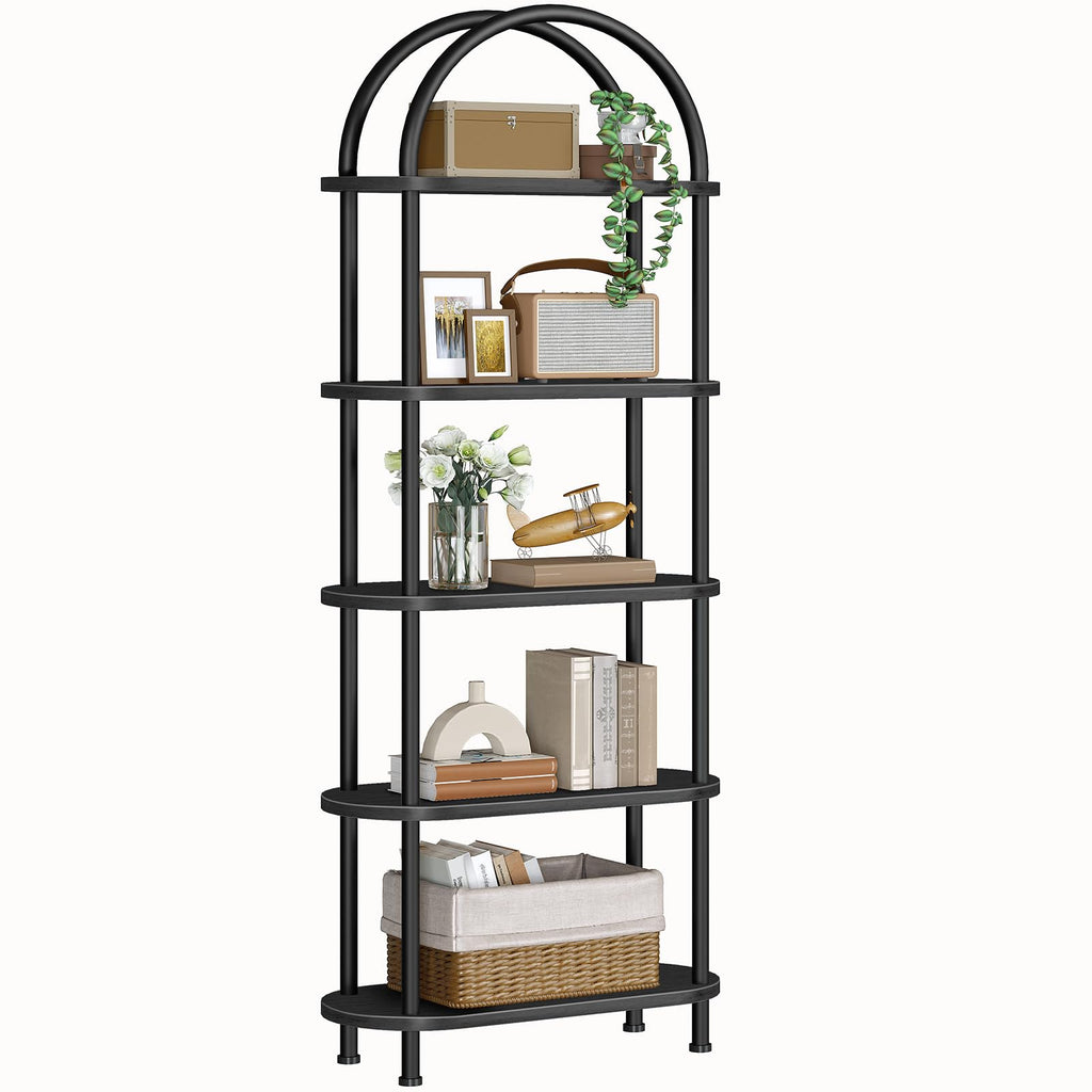 5 Tier Arched Wooden Bookshelf Metal Frame V223376