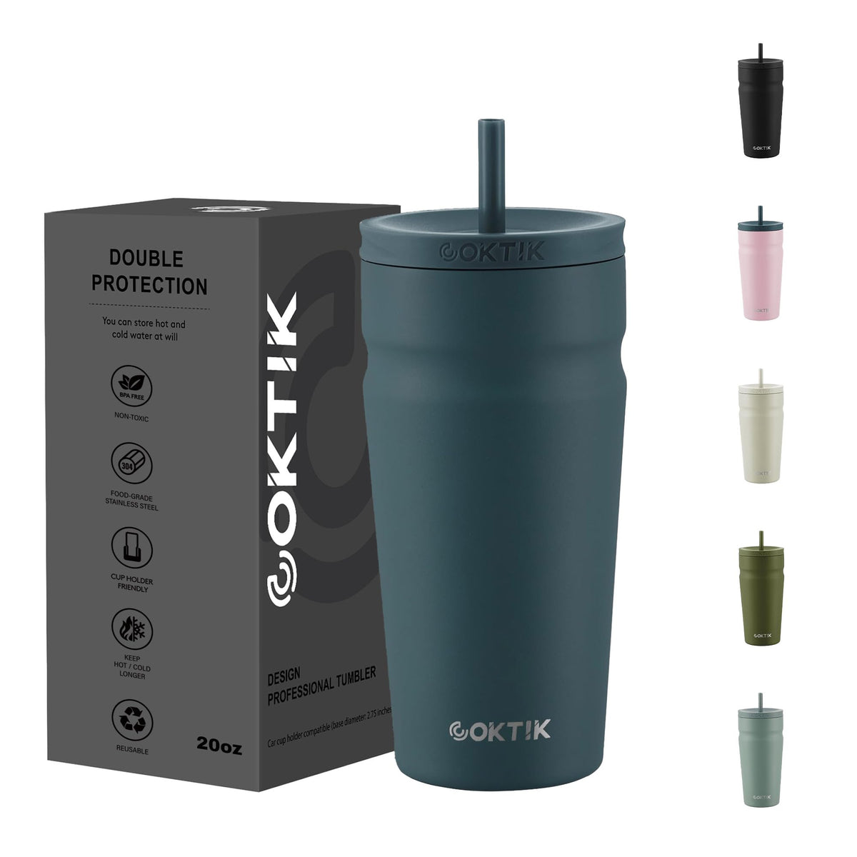 20oz Insulated Stainless Steel Tumbler with Lid and Straw Q3244