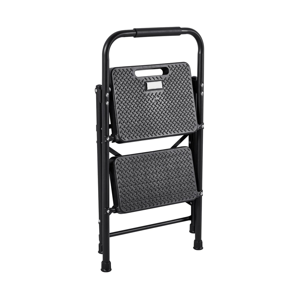 2 Step Folding Steel Ladder 600 lbs Capacity Black E8813