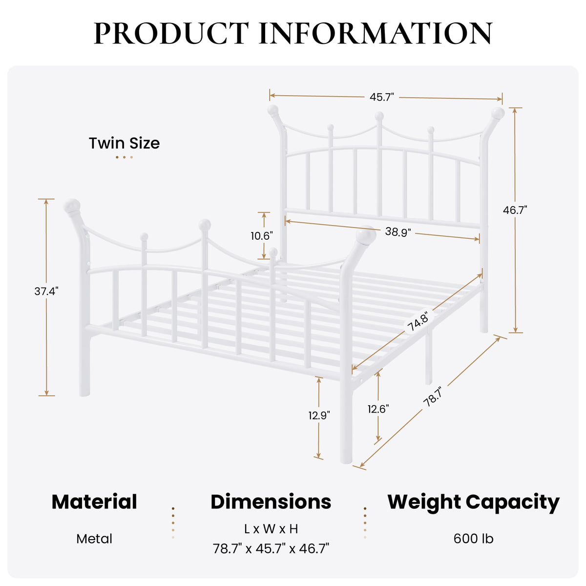 Twin Size White Metal Bed Frame F6098