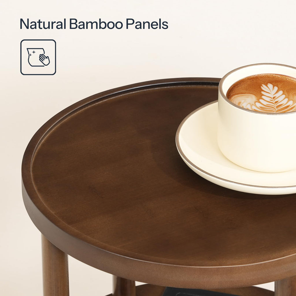 Set of 2 Round Bamboo Side Tables with Charging Station F50313