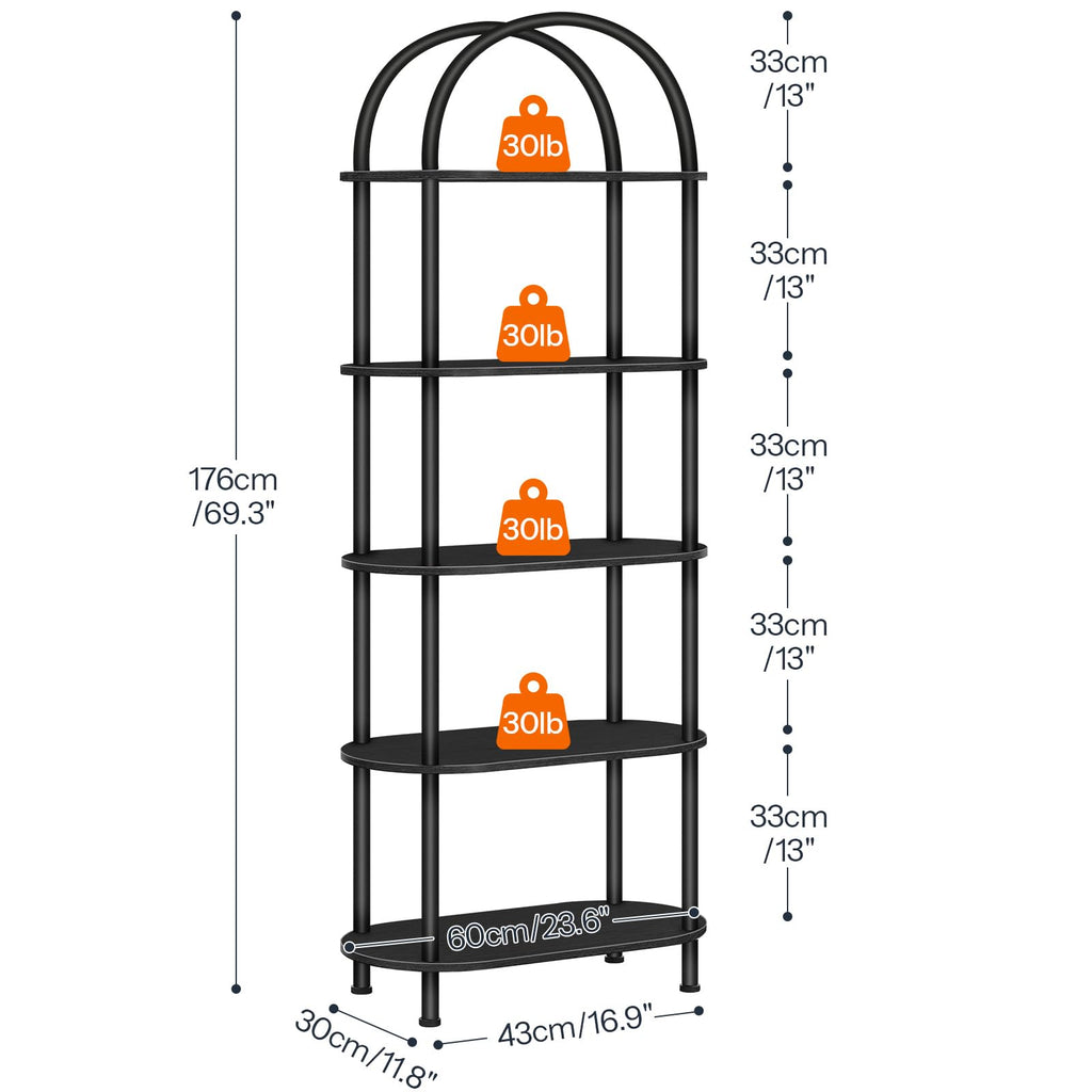 5 Tier Arched Wooden Bookshelf Metal Frame V223376