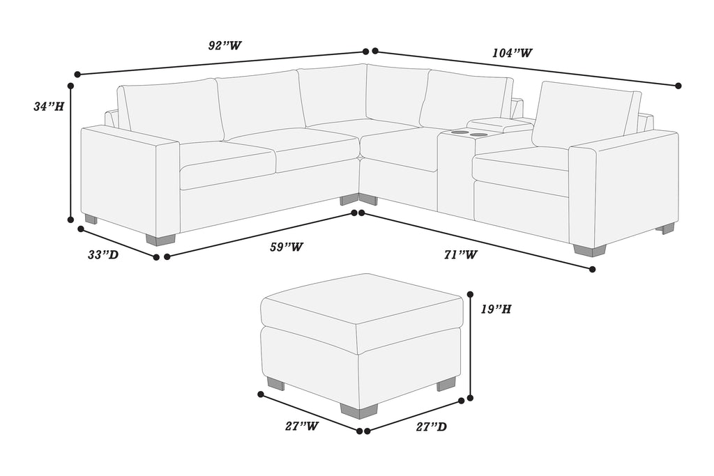 Light Gray Corduroy Upholstered Sectional Sofa Set H4395