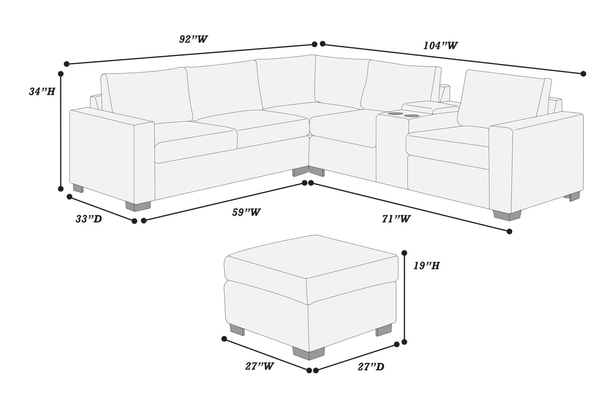 Light Gray Corduroy Upholstered Sectional Sofa Set H4395