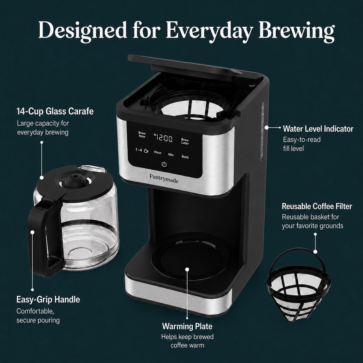 14-Cup Programmable Drip Coffee Maker with Glass Carafe, Black R801257