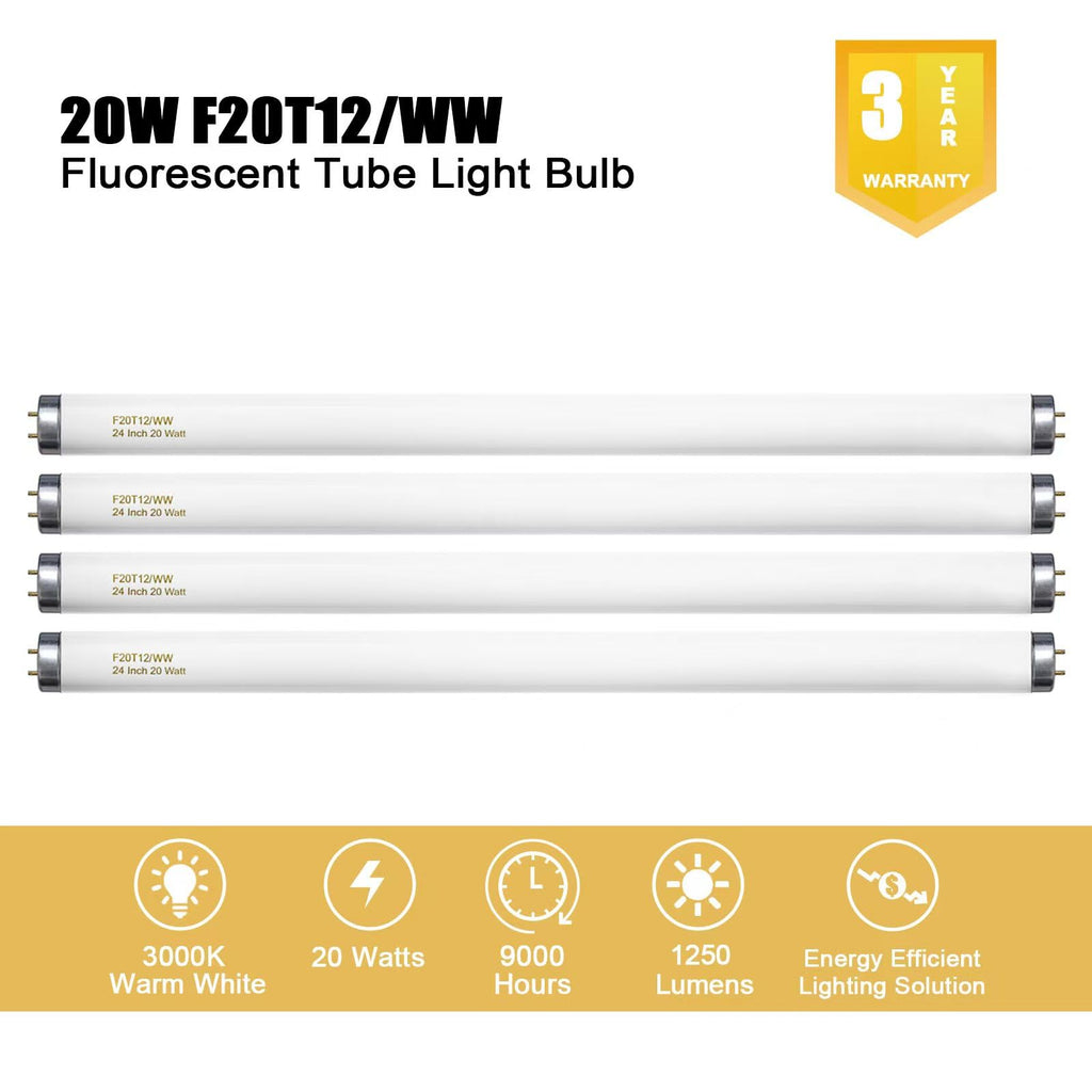 20 Watt Soft Warm White T12 Fluorescent Tube Light Bulb 24 Inch 4 Count I596916