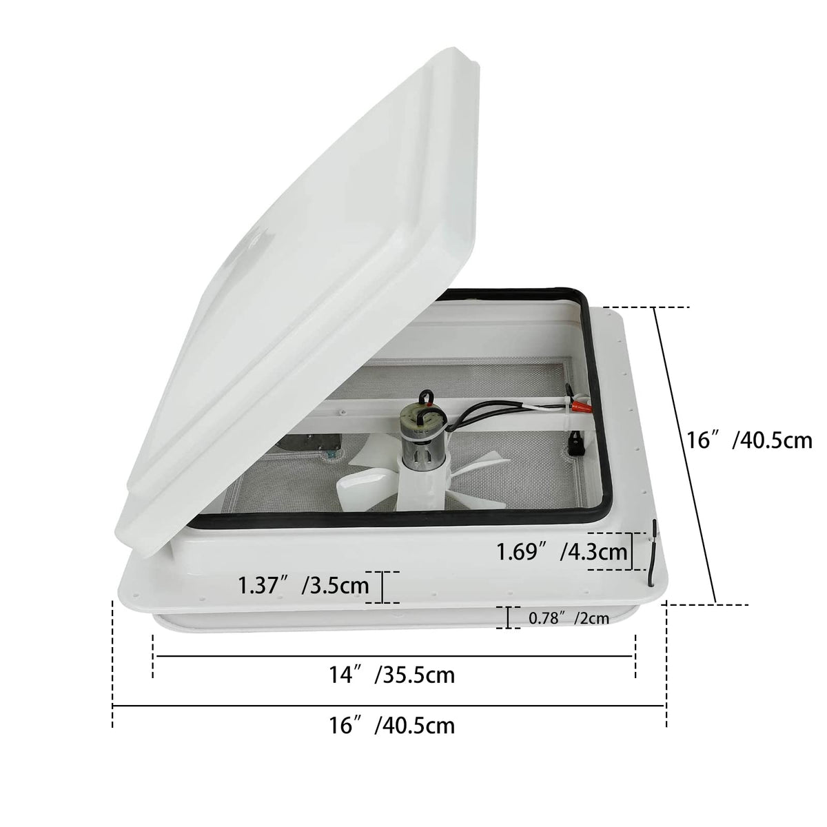 14" RV Roof Vent with 12V Fan White Lid T666222