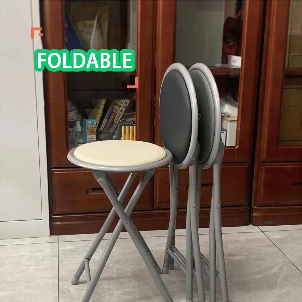 18 Inch Folding Bar Stool 2 Pcs with Footrest Black N520