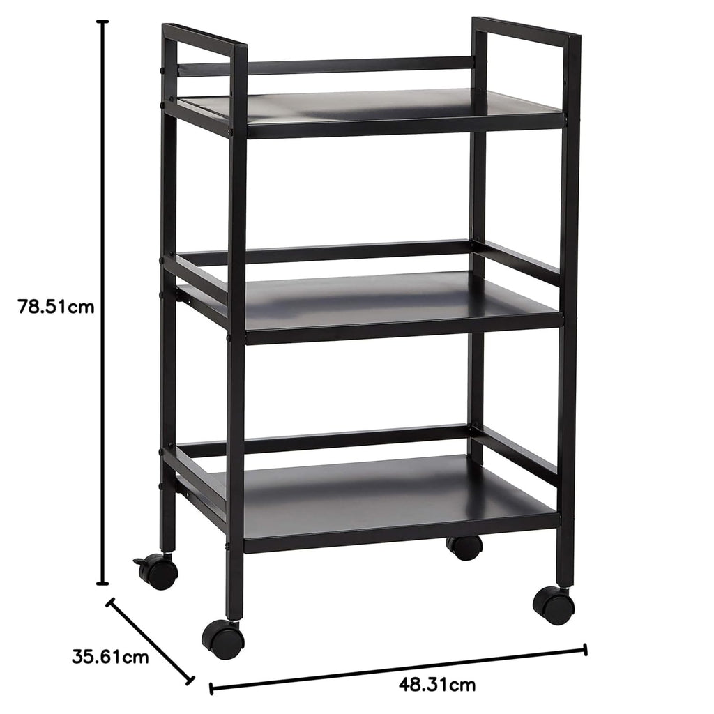 3-Tier Black Metal Rolling Utility Cart Y64637