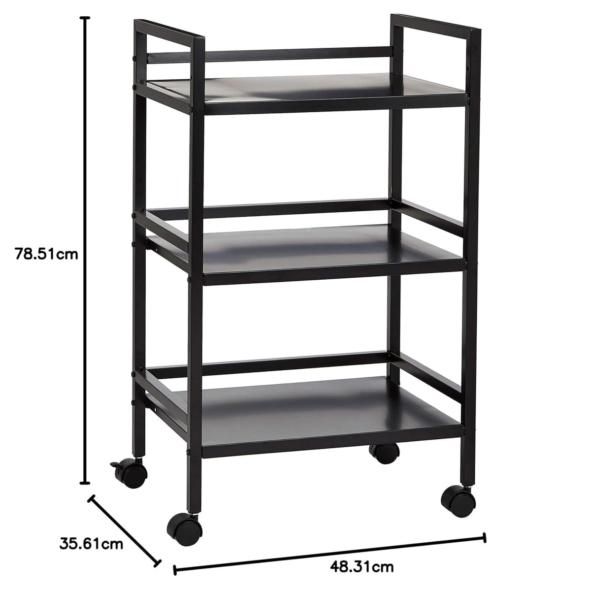 3-Tier Black Metal Rolling Utility Cart Y64637