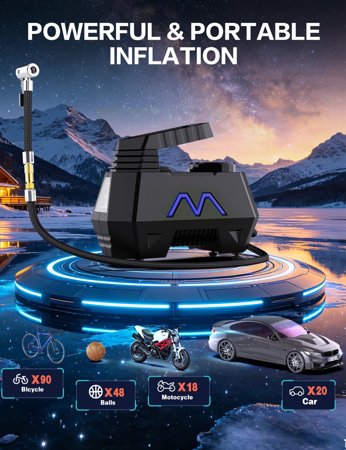 Portable Air Compressor 150PSI 12V DC with Digital Pressure Gauge and LED Light I63754