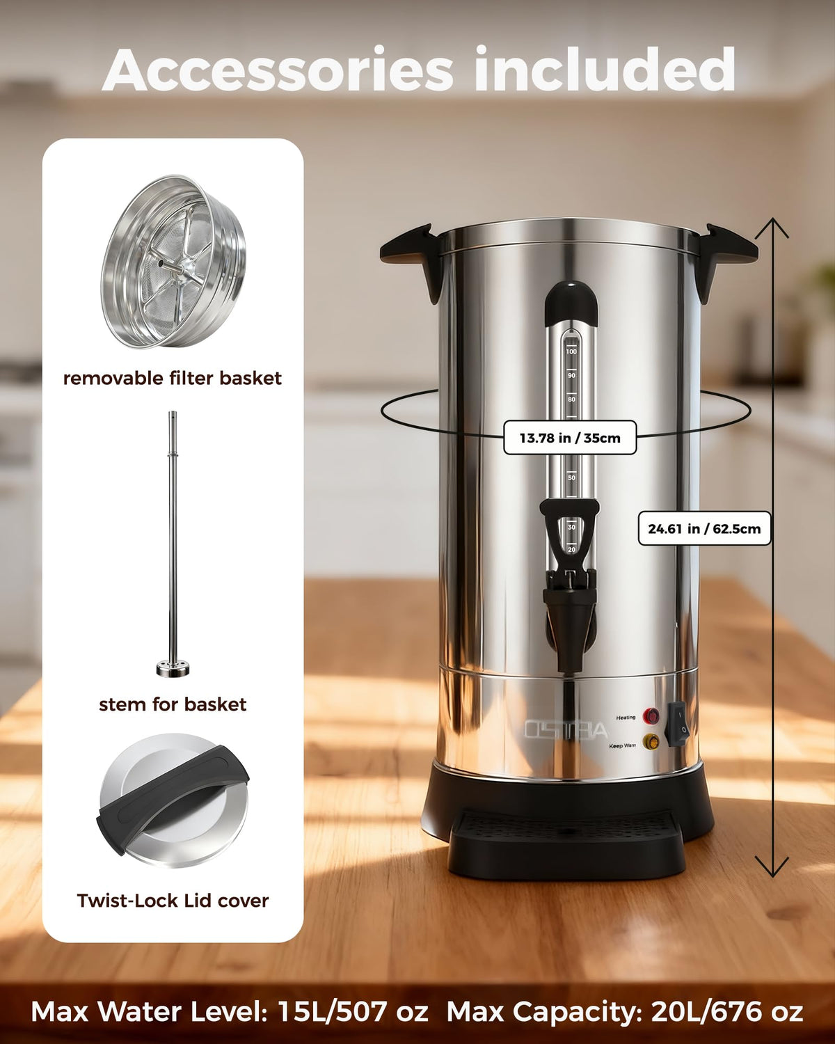 1500W 100 Cup Stainless Steel Commercial Coffee Urn X632