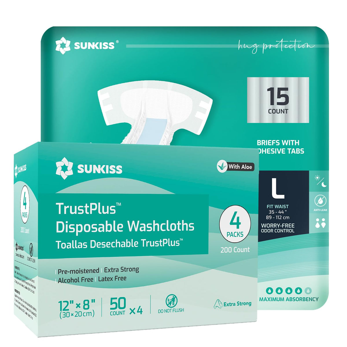 Adult Diapers Large 15 Count & Wet Wipes 200 Count A89686
