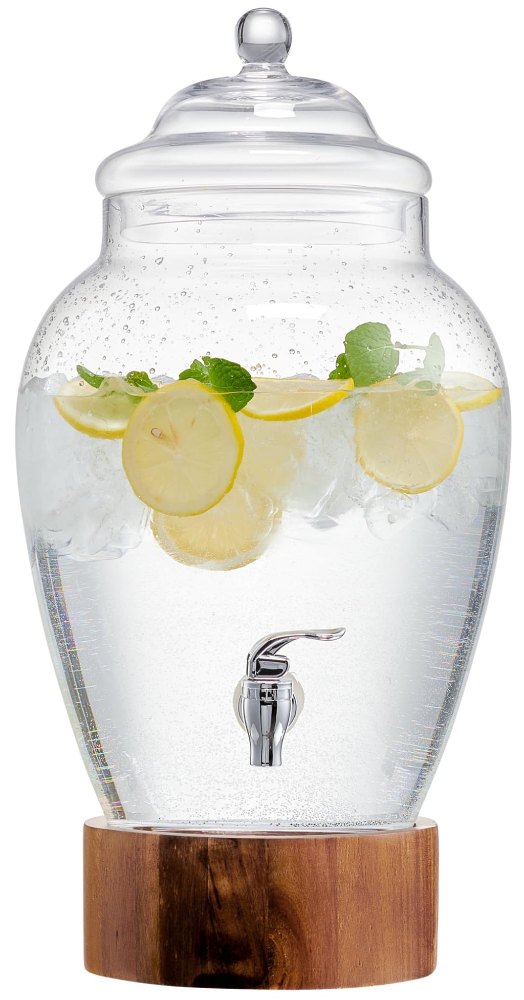 Glass Beverage Dispenser with Wood Base, 3 Gallon W99769
