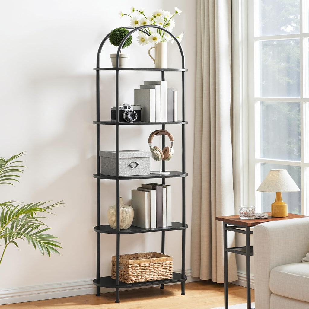 5 Tier Arched Wooden Bookshelf Metal Frame V223376