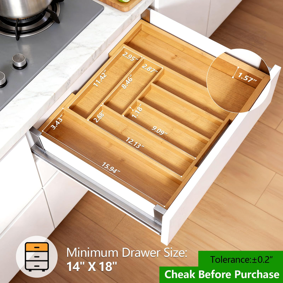 Bamboo Expandable Silverware Drawer Organizer Q1309