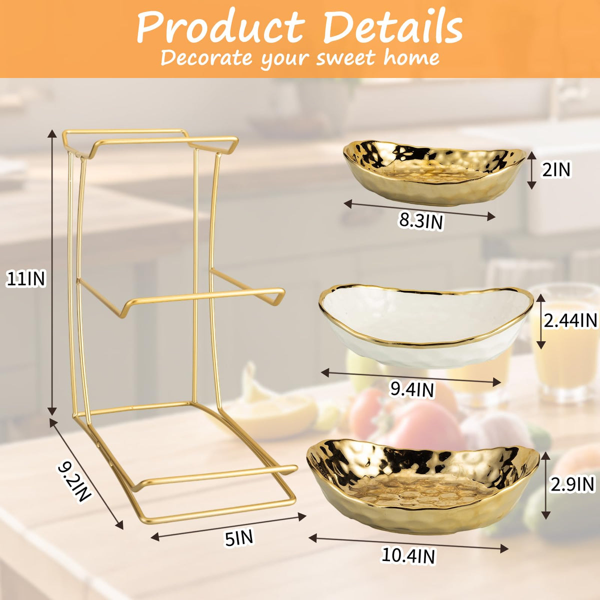 3 Tier Ceramic Fruit Bowl with Metal Rack H757668