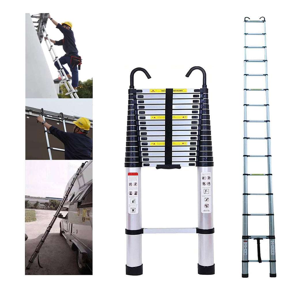 20FT Aluminum Telescoping Ladder with 2 Detachable Hooks, 330 lb Capacity E119055