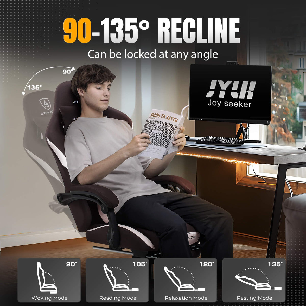 Brown Ergonomic Gaming Chair with Foot Rest Y693