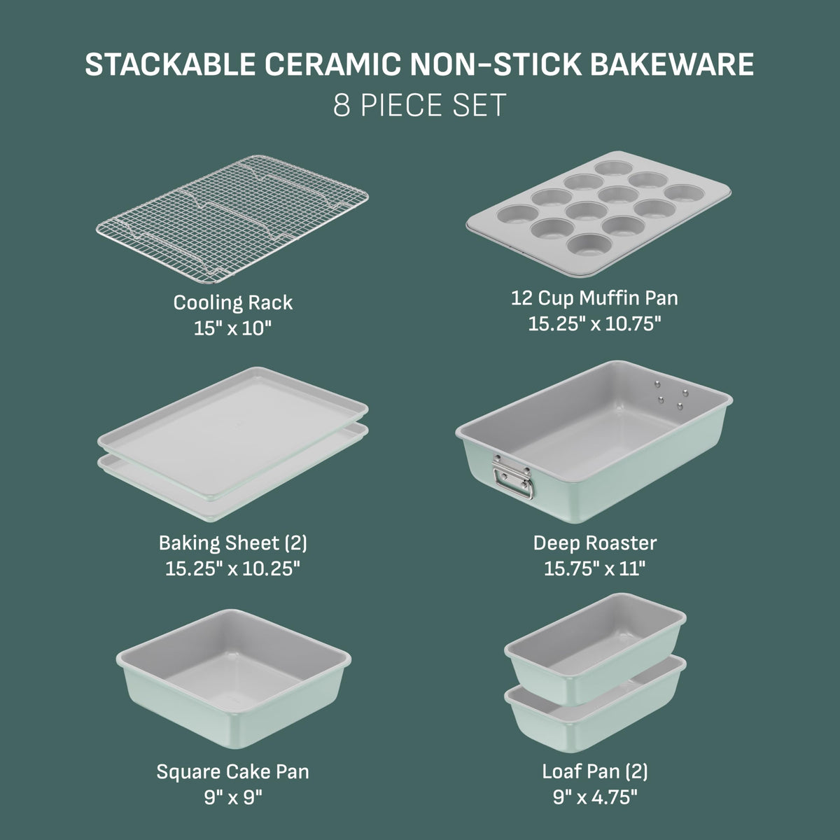 8 Pc Non Stick Ceramic Bakeware Set N187