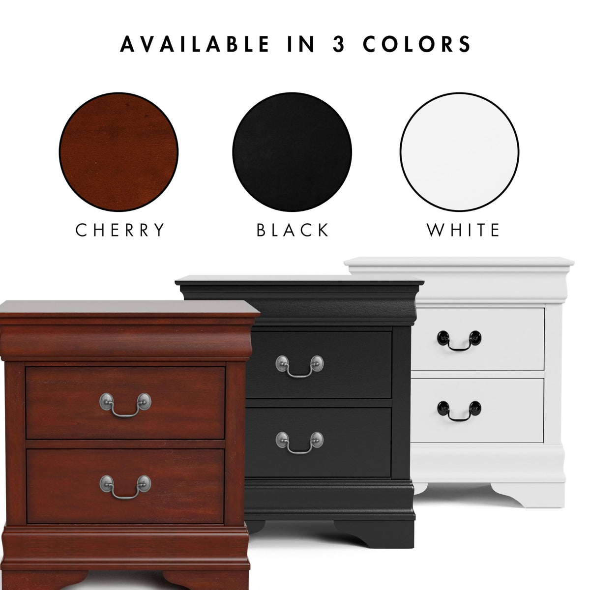 Solid Wood Nightstand with Drawers and Antique Nickle Handles B4738