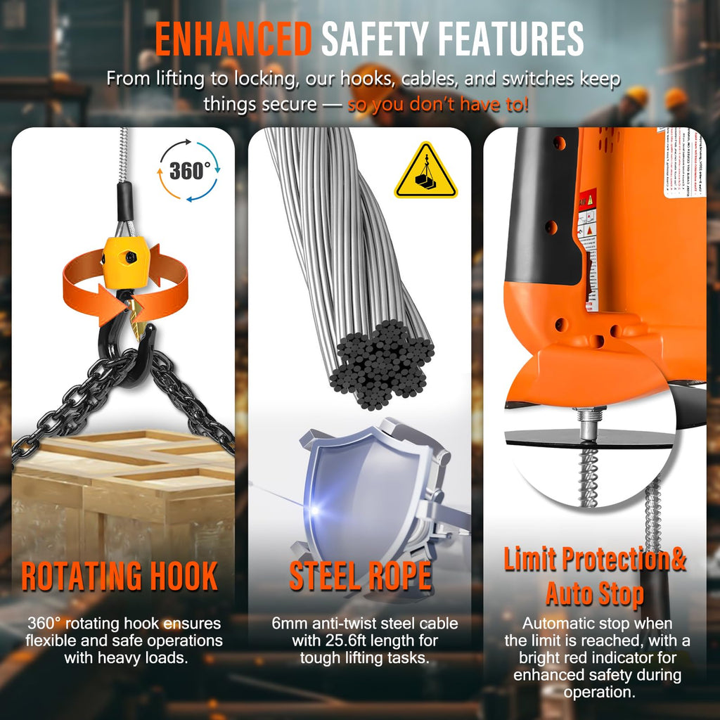 3-in-1 Electric Hoist Winch 1540 lbs 120V with Remote X6619