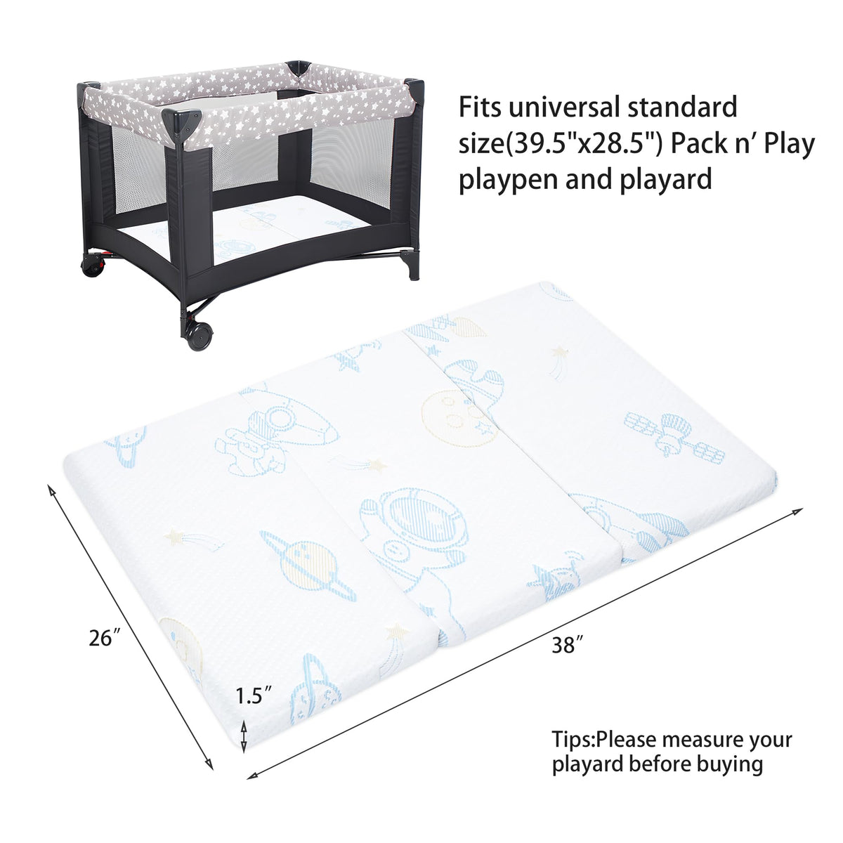 Trifold Portable Pack and Play Mattress Pad with Washable Cover A540