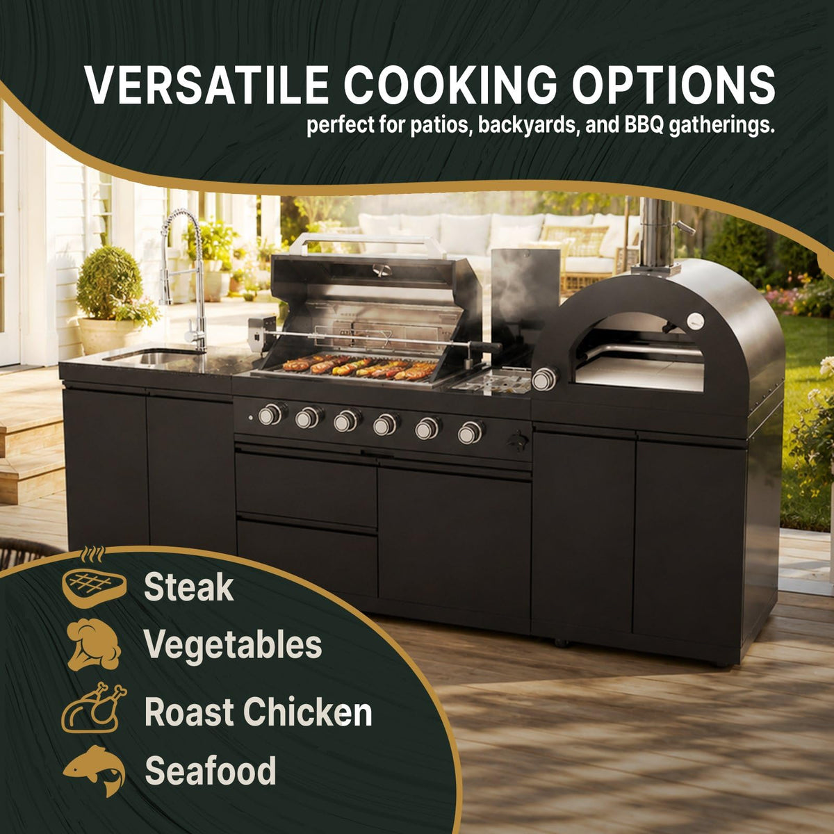 106" Propane BBQ Grill with Pizza Oven T720975