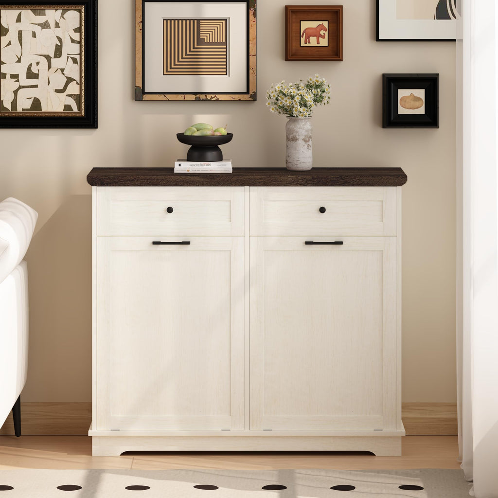 20 Gallon Wooden Tilt Out Trash Can Cabinet with Drawers G650041