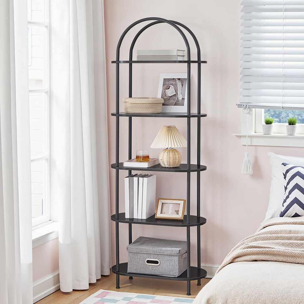 5 Tier Arched Wooden Bookshelf Metal Frame V223376