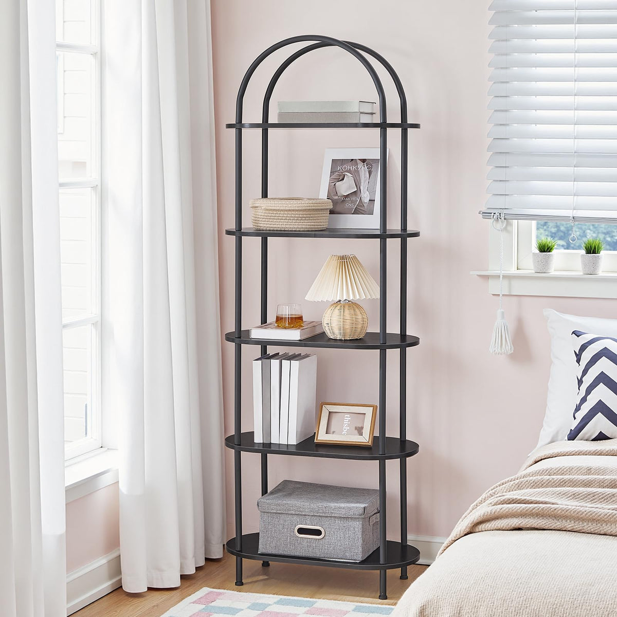 5 Tier Arched Wooden Bookshelf Metal Frame V223376