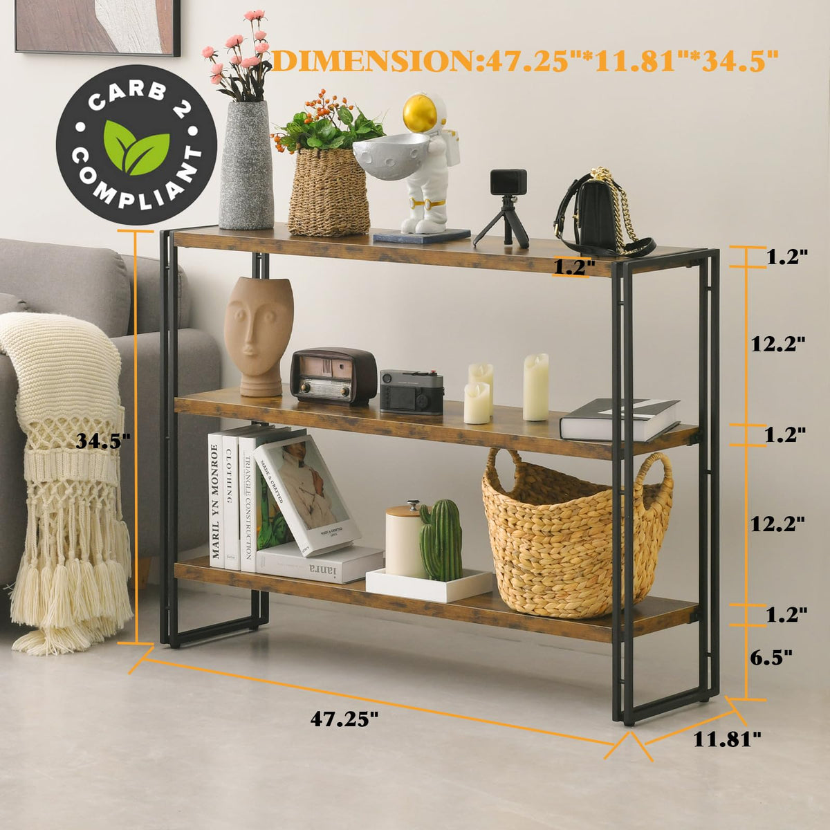 3-Tier Wood and Metal Bookshelf I293