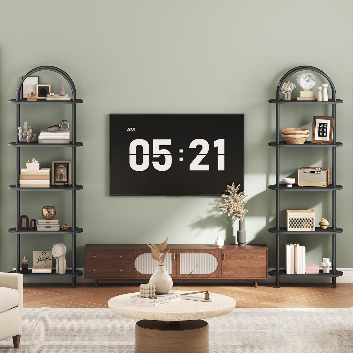 5 Tier Arched Wooden Bookshelf Metal Frame V223376