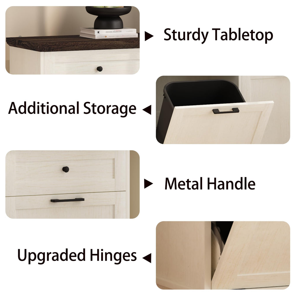 20 Gallon Wooden Tilt Out Trash Can Cabinet with Drawers G650041