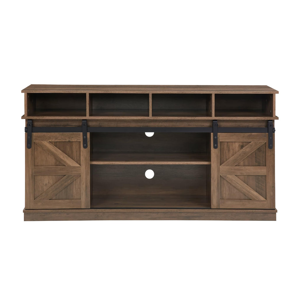 Natural Brown Wood TV Stand with Sliding Barn Door N783
