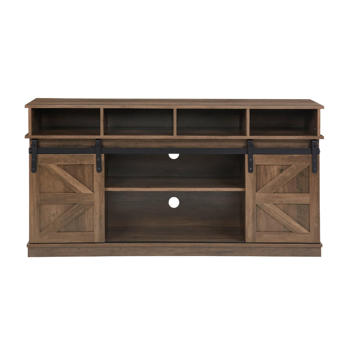 Natural Brown Wood TV Stand with Sliding Barn Door N783