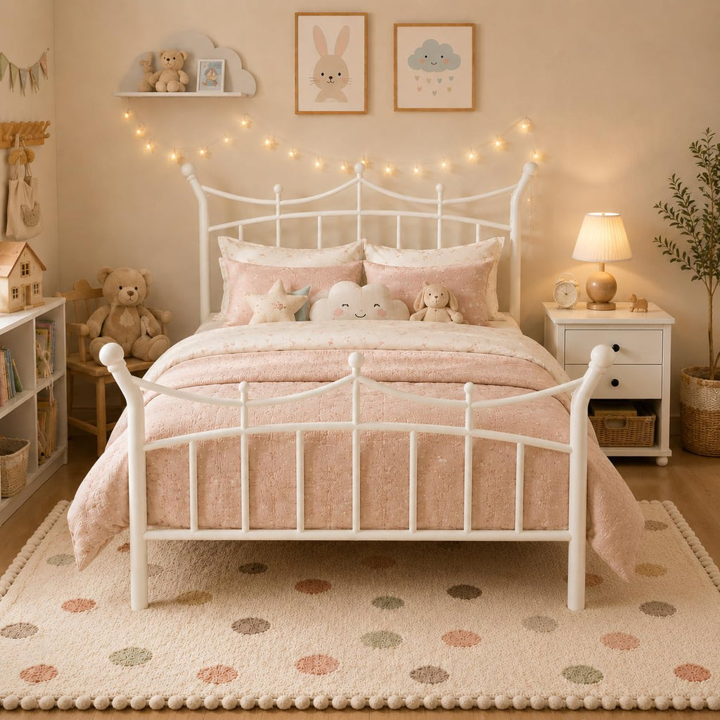 Twin Size White Metal Bed Frame F6098