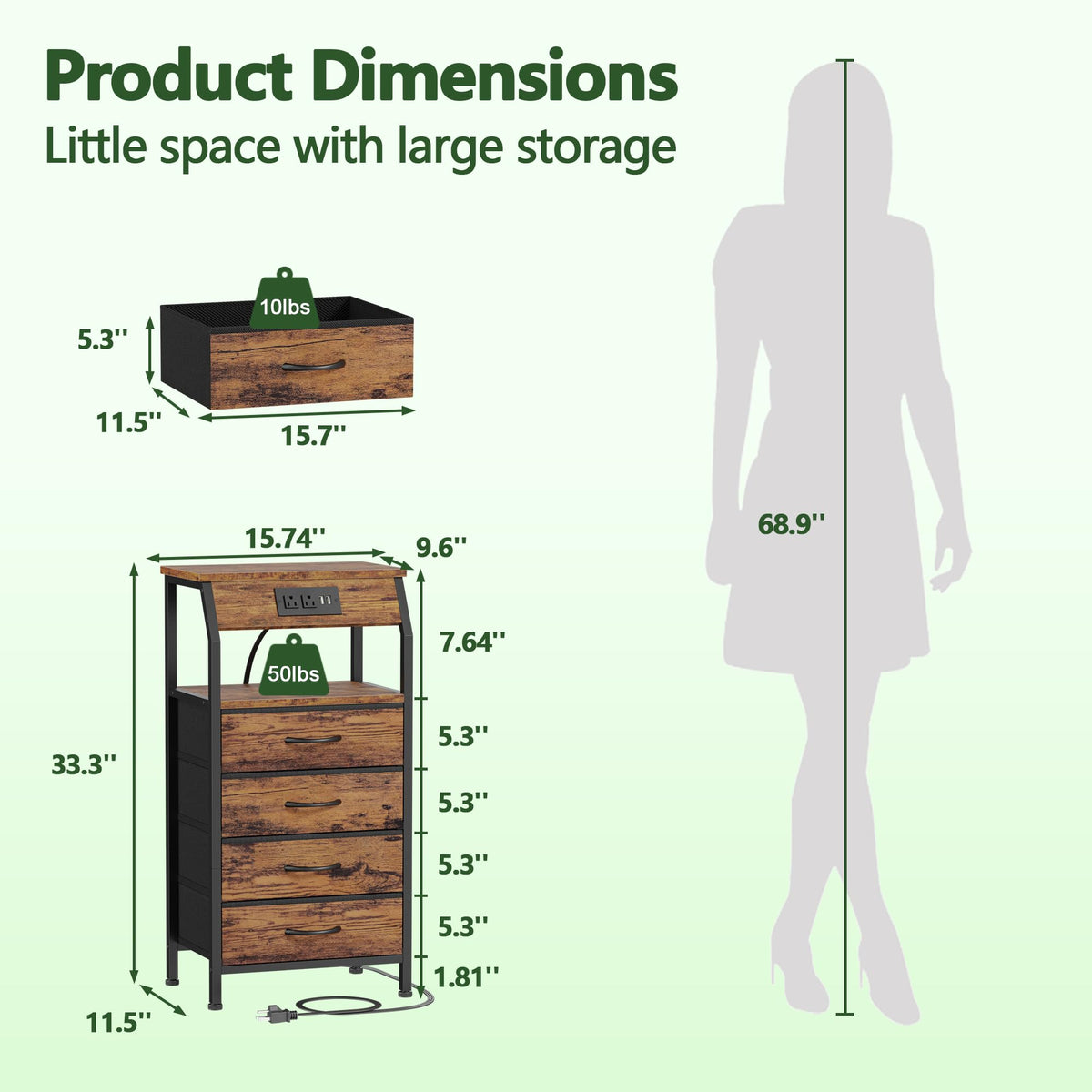 4 Drawer Night Stand with Charging Station T7392